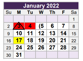 District School Academic Calendar for North Ridge Middle for January 2022