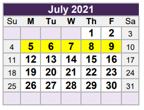 District School Academic Calendar for Watauga Middle for July 2021