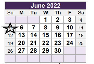 District School Academic Calendar for W T Francisco Elementary for June 2022