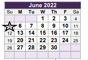 District School Academic Calendar for Tarrant Co J J A E P for June 2022