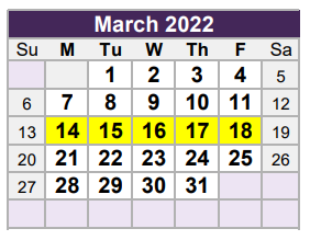 District School Academic Calendar for W T Francisco Elementary for March 2022