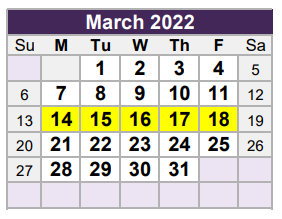 District School Academic Calendar for W A Porter Elementary for March 2022
