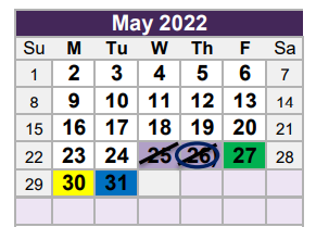 District School Academic Calendar for O H Stowe Elementary for May 2022