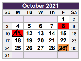 District School Academic Calendar for David E Smith Elementary for October 2021