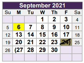 District School Academic Calendar for G E D for September 2021