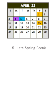 District School Academic Calendar for Family Court Elementary School for April 2022