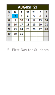 District School Academic Calendar for Epic School for August 2021