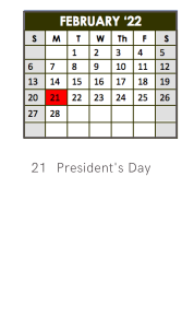 District School Academic Calendar for Wilson Elementary School for February 2022