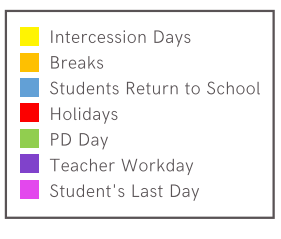 District School Academic Calendar Legend for Christian Alternative School