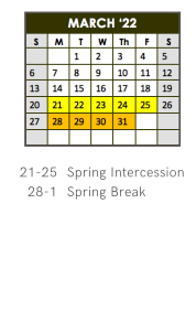 District School Academic Calendar for Princeton Alternative School for March 2022