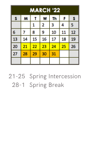 District School Academic Calendar for Epic School for March 2022