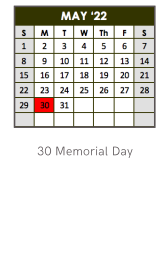 District School Academic Calendar for Hill Elementary School for May 2022