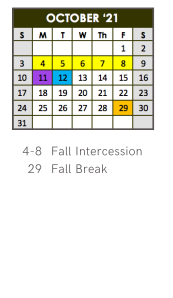District School Academic Calendar for Epic School for October 2021