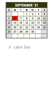 District School Academic Calendar for Epic School for September 2021