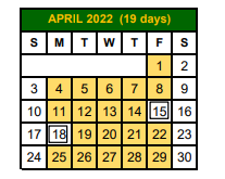 District School Academic Calendar for Bishop Primary for April 2022
