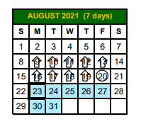 District School Academic Calendar for Bishop Primary for August 2021