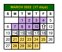 District School Academic Calendar for Bishop Primary for March 2022
