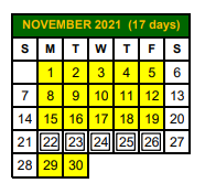 District School Academic Calendar for Bishop Primary for November 2021