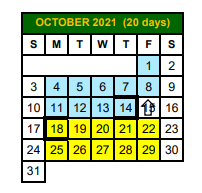 District School Academic Calendar for Bishop Primary for October 2021