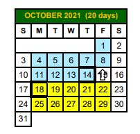 District School Academic Calendar for Nueces Co J J A E P for October 2021