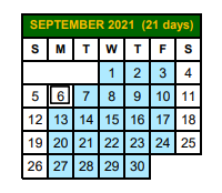 District School Academic Calendar for Bishop Primary for September 2021