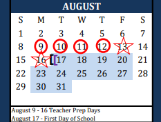 District School Academic Calendar for Blanco Middle for August 2021