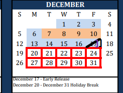 District School Academic Calendar for Blanco Middle for December 2021