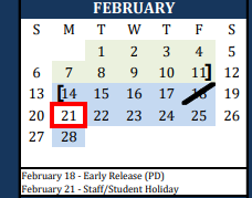 District School Academic Calendar for Blanco High School for February 2022