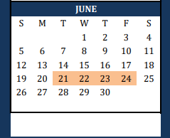 District School Academic Calendar for Blanco Elementary for June 2022