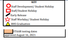 District School Academic Calendar Legend for Blanco Middle