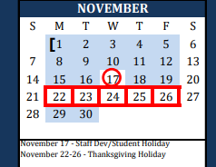 District School Academic Calendar for Blanco Elementary for November 2021