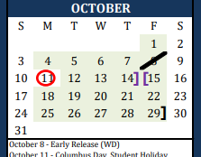 District School Academic Calendar for Blanco High School for October 2021