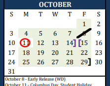 District School Academic Calendar for Blanco Middle for October 2021