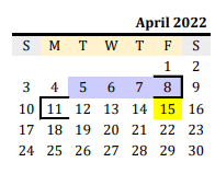 District School Academic Calendar for Blooming Grove Junior High for April 2022