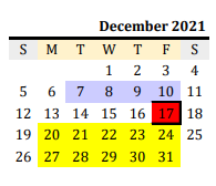 District School Academic Calendar for Blooming Grove Junior High for December 2021