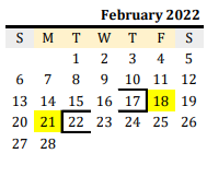 District School Academic Calendar for Blooming Grove High School for February 2022