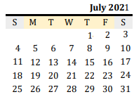 District School Academic Calendar for Blooming Grove Elementary for July 2021