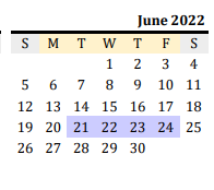 District School Academic Calendar for Navarro County Daep/abc for June 2022