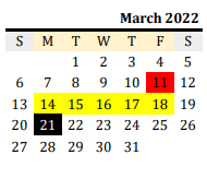 District School Academic Calendar for Blooming Grove Elementary for March 2022