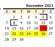 District School Academic Calendar for Blooming Grove Junior High for November 2021