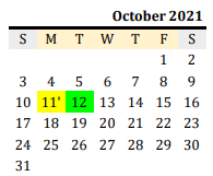 District School Academic Calendar for Blooming Grove Elementary for October 2021
