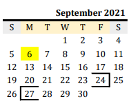 District School Academic Calendar for Blooming Grove Junior High for September 2021