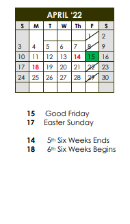 District School Academic Calendar for Bloomington Elementary for April 2022