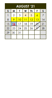 District School Academic Calendar for Bloomington High School for August 2021