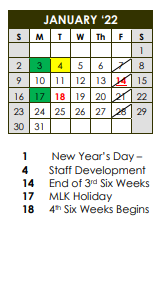 District School Academic Calendar for Bloomington Elementary for January 2022