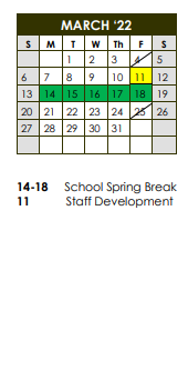 District School Academic Calendar for Bloomington Elementary for March 2022