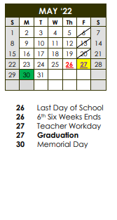 District School Academic Calendar for Bloomington High School for May 2022
