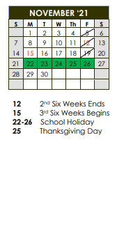 District School Academic Calendar for Bloomington High School for November 2021