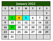 District School Academic Calendar for John R Roach for January 2022