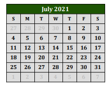 District School Academic Calendar for John R Roach for July 2021